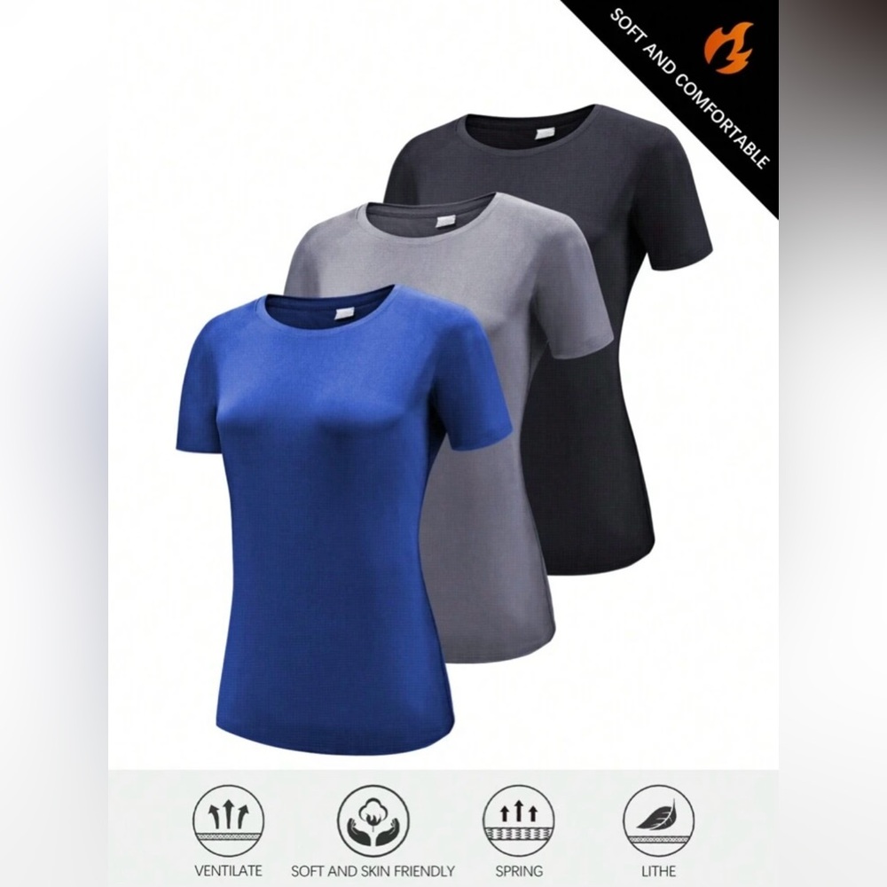 3pcs/Set Quick-Dry Ultralight Sports T-Shirts For Women For Running, Workout